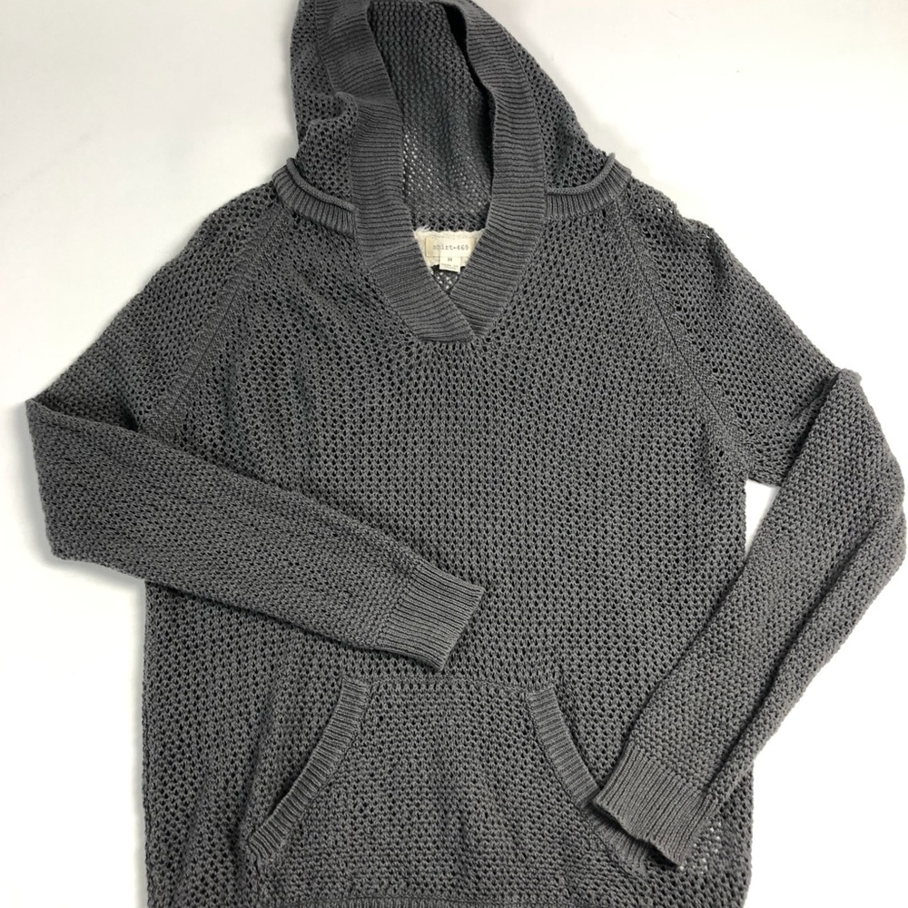 shirt 469 Grey Crochet Knit Hooded Pullover Sweater Women's Size M